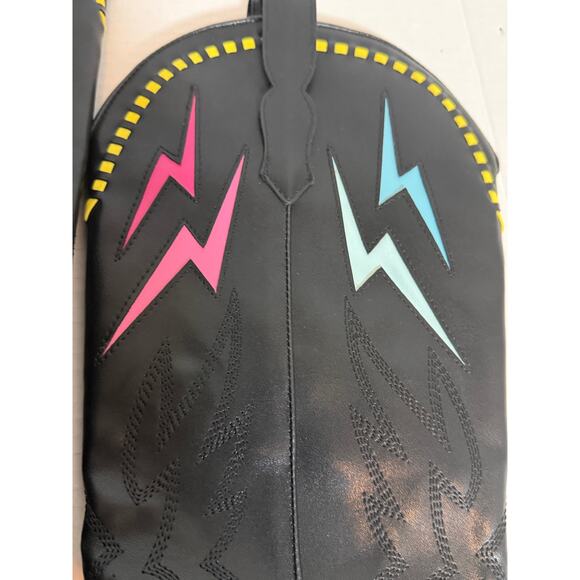 Women's Tall Black Western Lightning Bolt Design Concert Festival Boots Size 40 - Picture 4 of 10